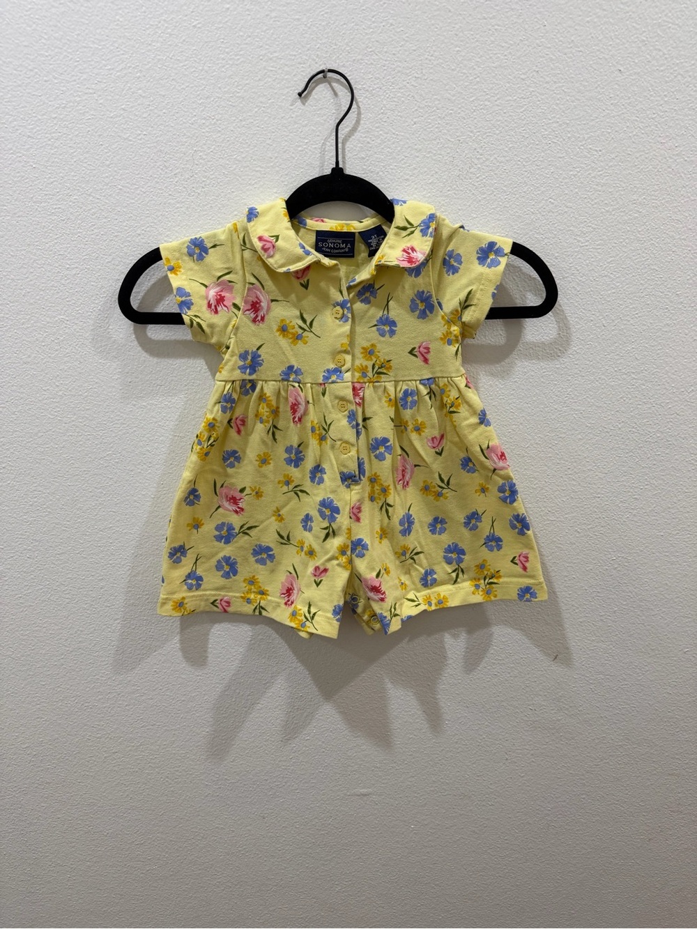 Vintage Y2K Girls Floral Romper PeterPan Collar 3T Dress Cottagecore Summer